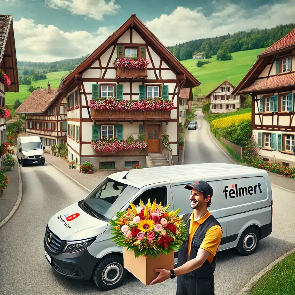 Blumenlieferdienst in Wolfhausen mit frischen Blumen vor Schweizer Einfamilienhaus