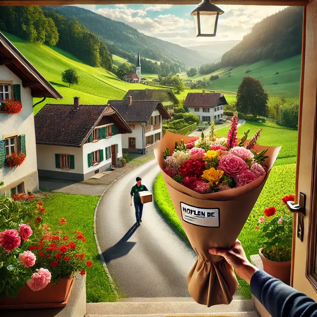 Blumenlieferung in Noflen BE – frischer Strauss wird an eine Haustür geliefert.